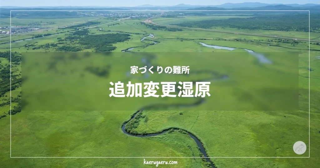 家づくりの難所 追加変更湿原。蛇行して川が流れる広大な緑の湿原。